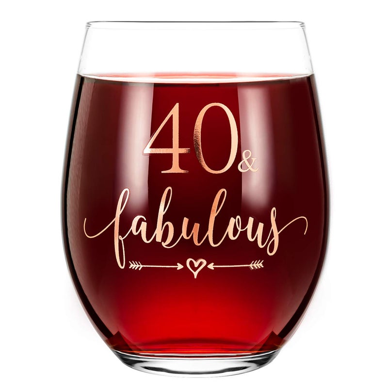 Crisky Rose Gold 40 & Fabulous Wine Glass for Women 40th Birthday Gifts Funny Ideas for Women, Wife, Mom, Sister, Aunt, Friends, Coworker, Her Rose Gold Foil 40 & Fabulous 14oz, with Box - Image 1